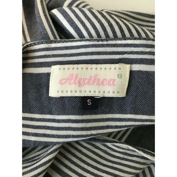 Alythea Small Blue Striped Hi Low Long Sleeve Roll up Blouse - Picture 5 of 6